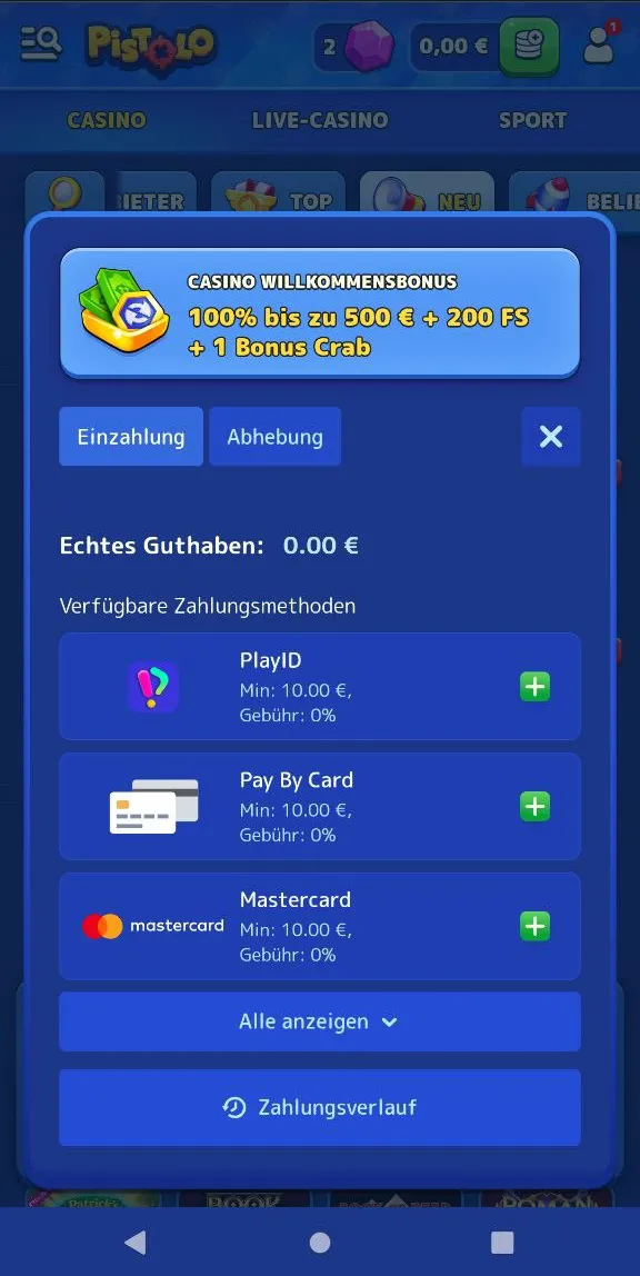 Einzahlungsmethoden im Pistolo Casino