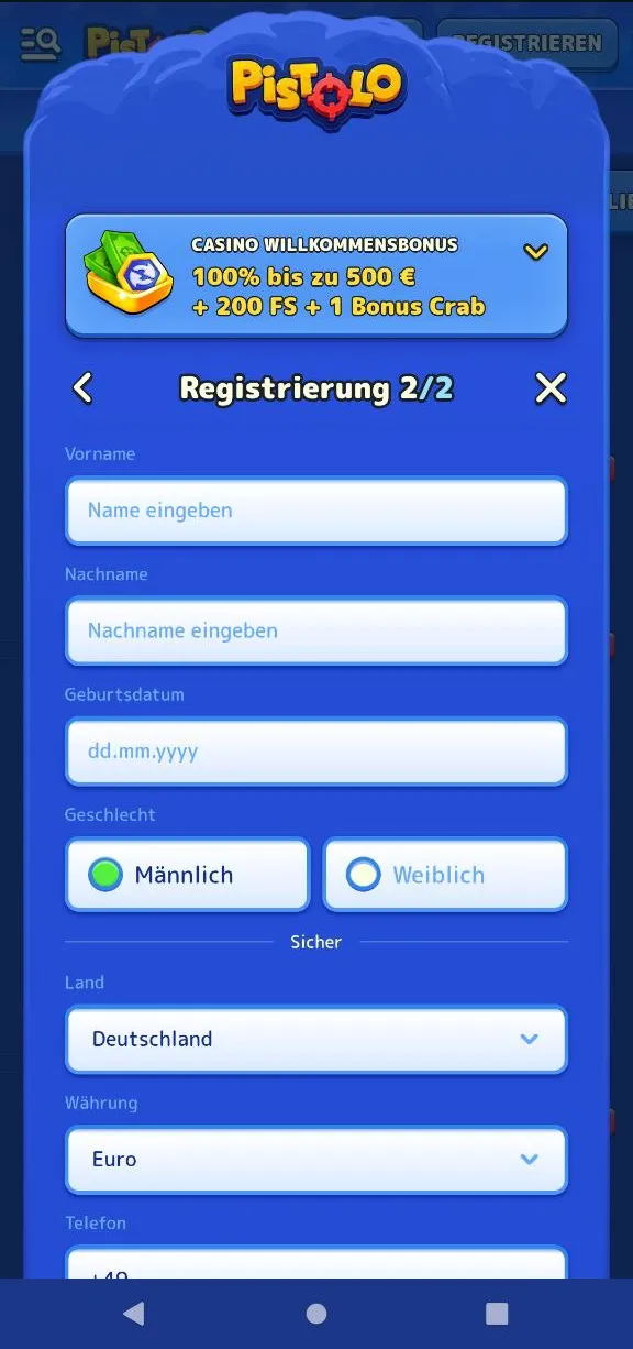 Konto-Registrierung und Einzahlungsmethoden bei Pistolo Casino