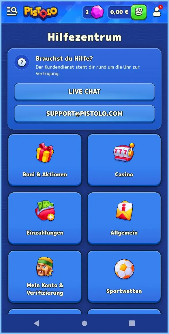 24/7 Live-Chat-Support bei Pistolo Casino verfügbar